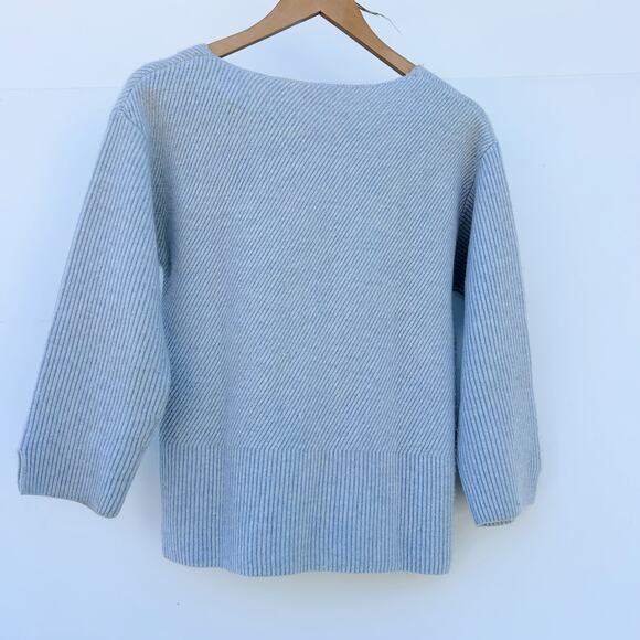 Poetry Cashmere Merino Wool Ribbed Boxy Sweater Jumper Light Blue 2 Crewneck - Picture 2 of 8